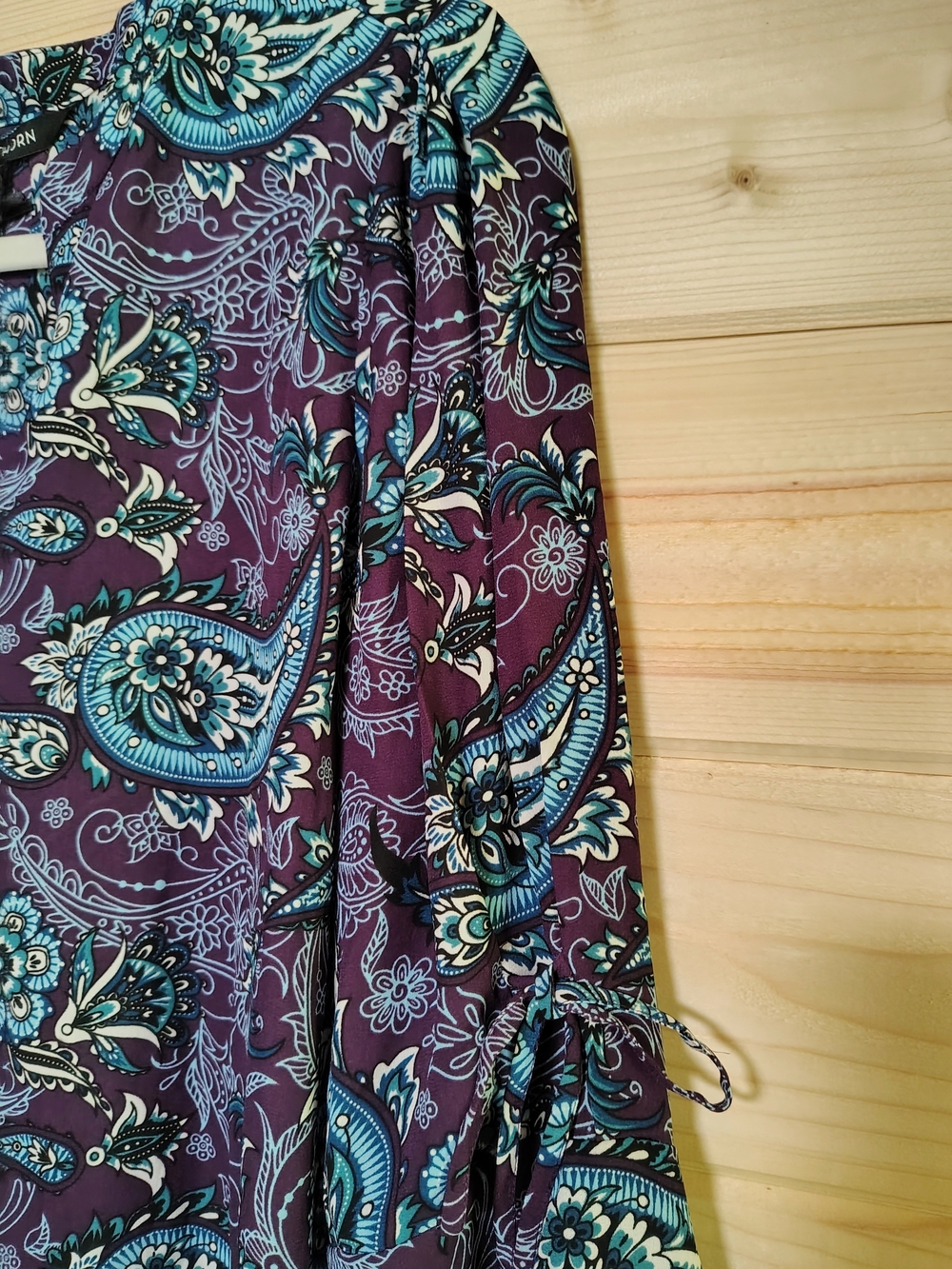 NEW 41 Hawthorn Trina Top Purple Paisley Floral M Bell Tie Sleeve Pleat Back - Picture 4 of 9